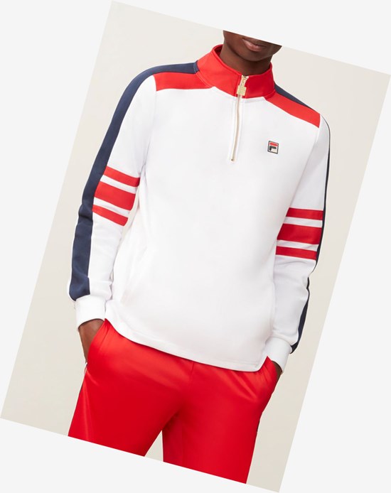 Fila Alastair 1/4 Zip Sweatshirt Wht/Cred/Peac | 9723EFHOG