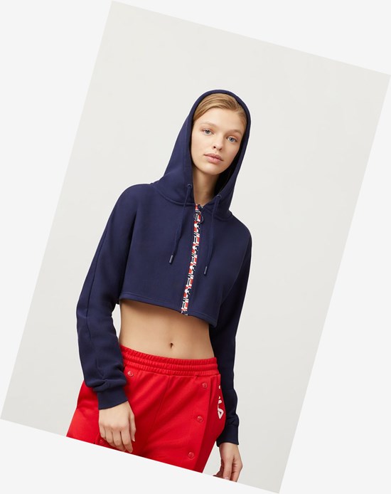 Fila Alexa Zip Crop Hoodie Peac/Cred/Wht | 1723TZWLR
