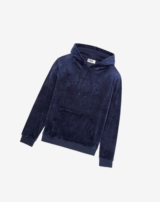 Fila Asher Velour Hoodie 410 Peacoat | 5369RYIAE