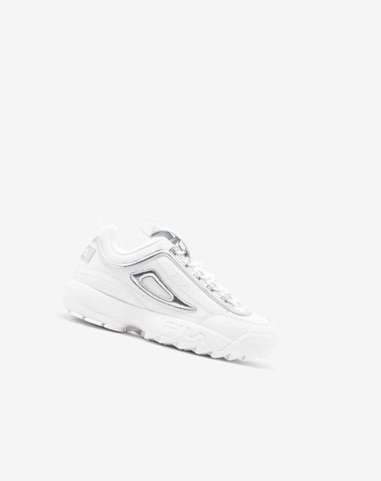 Fila Disruptor 2 Creased Metallic Sneakers Bianche Bianche Argento | 7648IXQAD