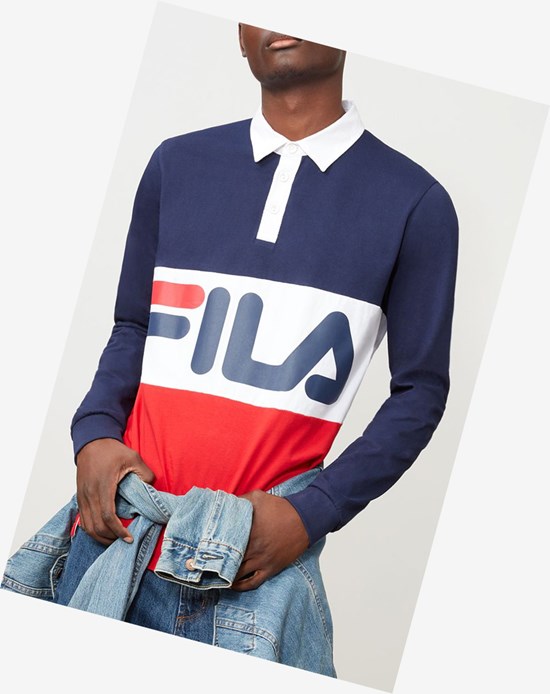 Fila Harley Rugby Shirt Navy/Cred/Wht | 7628HCXRK