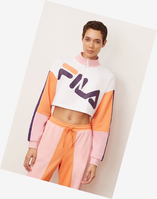 Fila Kaia 1/2 Zip Cropped Sweatshirt Wht/Cndyp/Corg | 4013BNVSW