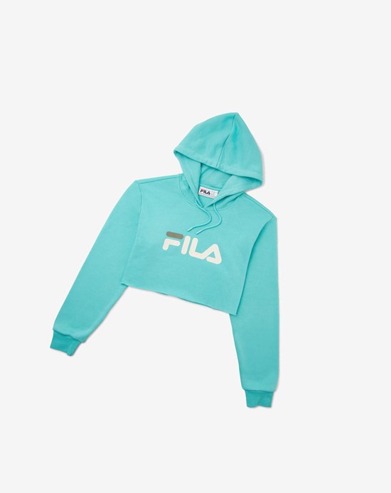 Fila Lalage Cropped Hoodie Blu Verde Acqua Bianche | 6247ZWUIB