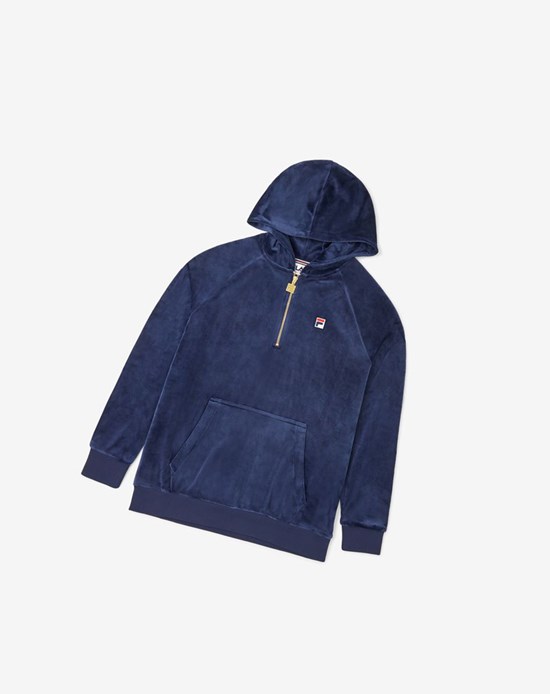 Fila Laurent Velour Hoodie 410 Peacoat | 4568AJOGR