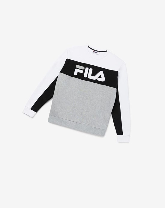 Fila Lesner Fleece Crew 100 Wht/Blk/Gryh | 7165SLGXJ