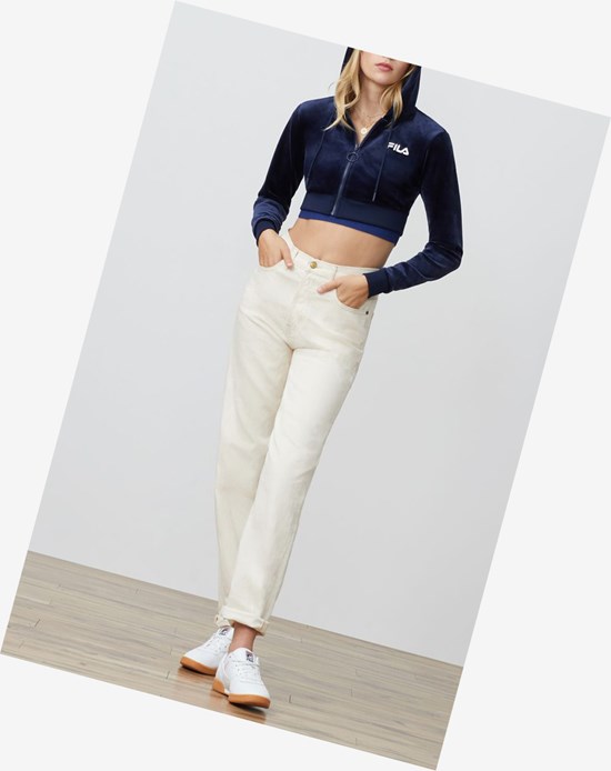 Fila Lou Cropped Velour Hoodie Peac/Wht | 7418UGRXI