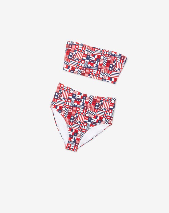 Fila Lu Two Piece Bikini Swimsuit Rosse Bianche | 1270GACUQ